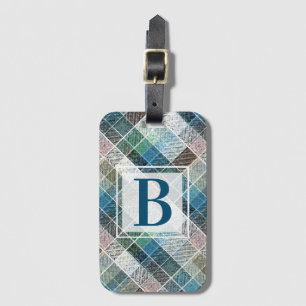 kariert, tartan, kariert, klassisch, blau, weiß gepäckanhänger