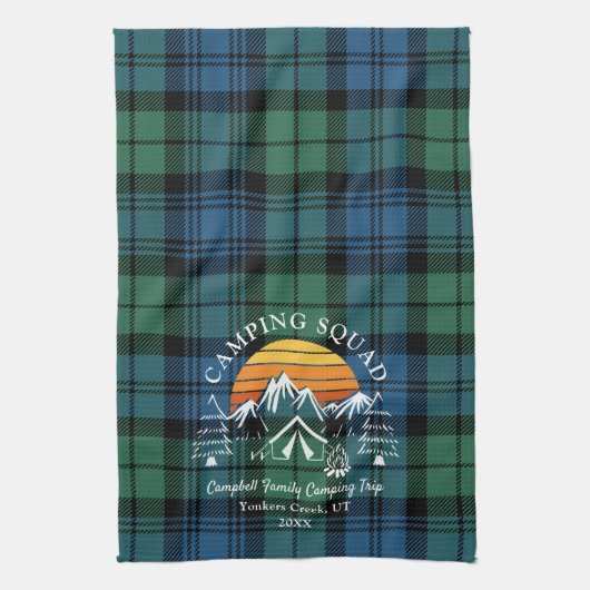 Kariert Tartan Retro Family Camping Squad Campbell Geschirrtuch (Vertikal)