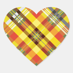 Kariert/Tartan - Sonnenblume - Herz-Aufkleber