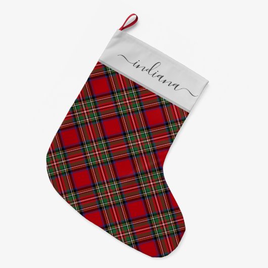 Kariert Tartan Stewart Red Green Rustic Großer Weihnachtsstrumpf (Vorderansicht (hängend))