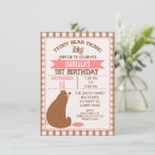 Kariert Teddy Bear Picnic Einladung zum 1. Geburts (Stehend Vorderseite)