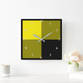 Kariert überprüft in Schwarz und Gelb Quadratische Wanduhr (Zuhause)