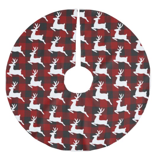 Kariert und Hirsch Polyester Weihnachtsbaumdecke (Vorderseite)