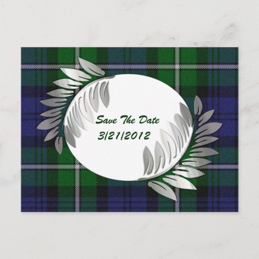 Kariert und Silber Ferns Save the Date Postkarte (Vorderseite)
