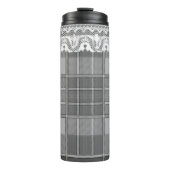 Kariert und spitz Schwarz-weiß grau niedlich gurt Thermosbecher (Vorderseite)