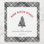 Kariert Warme Wünsche Spruce Tree Weihnachten Weinetikett (Einzelnes Label)