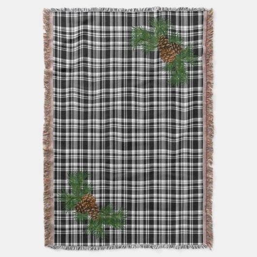 Kariert weiß und schwarz - mit Kiefernkegeldetails Decke (Vorderseite Vertikal)