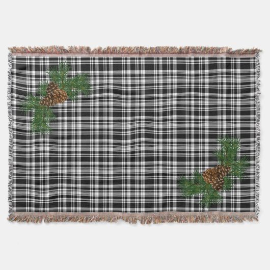 Kariert weiß und schwarz - mit Kiefernkegeldetails Decke (Vorderseite)