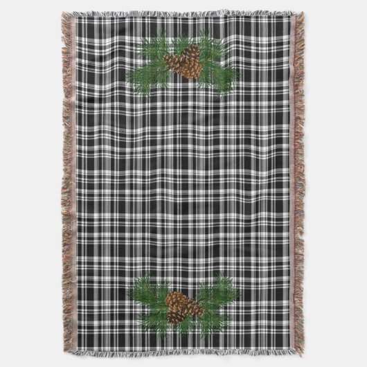 Kariert weiß und schwarz - mit Kiefernkegeldetails Decke (Vorderseite Vertikal)