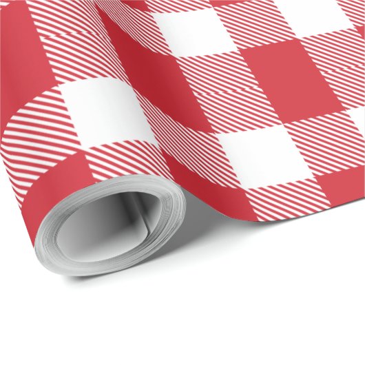 Kariert White Red Gingham Karo Rustikaler Urlaub Geschenkpapier (Rolleneckpunkt)