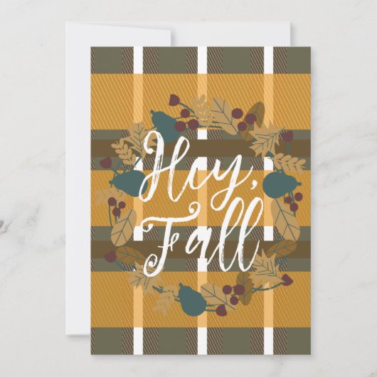 Kariert Wreath Greenery Hey Fall Card Karte (Vorderseite)