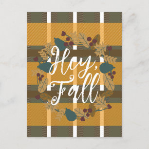 Kariert Wreath Greenery Hey Fall Postkarte