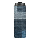 Karierte 70er Jahre Blue Jean Design Thermosbecher (Vorderseite)