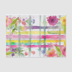 Karierte Aquarellfarbe Lila Grüne Blumendekoutieru Seidenpapier