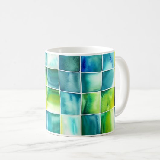 Karierte Aquarellzeichnung Kaffeetasse (VorderseiteRechts)
