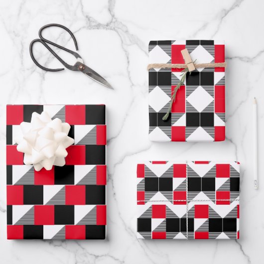 Karierte Ästhetik in Rot und Schwarz Geschenkpapier Set (Vorderseite)