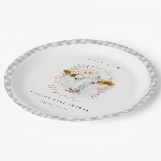 Karierte Babydusche auf der Hütte Pappteller (Schrägansicht)