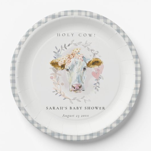 Karierte Babydusche auf der Hütte Pappteller (Vorderseite)