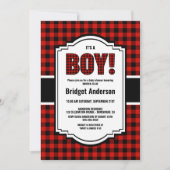 Karierte Babydusche aus Rot und Schwarz Buffalo Einladung (Vorderseite)