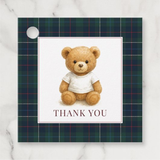 Karierte Babydusche für Frühbeere Geschenkanhänger (Vorderseite)