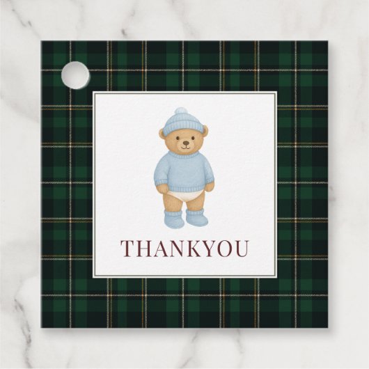 Karierte Babydusche für Preppy Bear Designer Geschenkanhänger (Vorderseite)