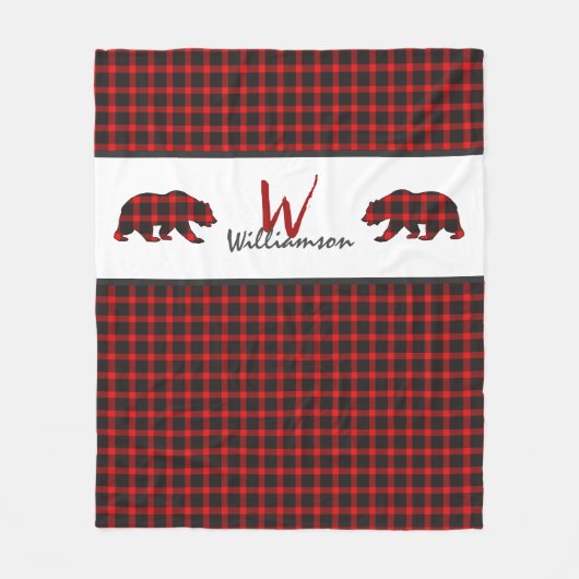 Karierte Bärenmonogramm Fleecedecke (Vorderseite)