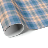 Karierte Beige Blau Grau und Pfirsichfarben Geschenkpapier (Rolleneckpunkt)