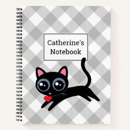 Karierte Black Kitty Cat in Gray Buffalo Notizblock