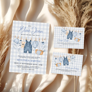 Karierte Blaue Jeans Baby Gingham Windelverlosung Begleitkarte