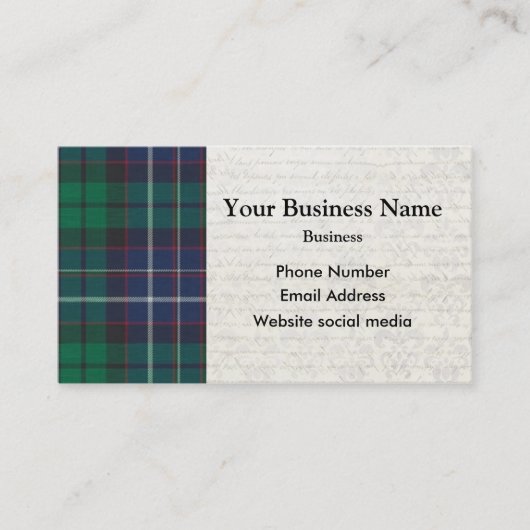 Karierte blaue und grüne Tartan Visitenkarte (Vorderseite)