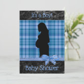 Karierte Blauer und Schwarz-Baby-Dusche Einladung (Stehend Vorderseite)