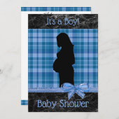 Karierte Blauer und Schwarz-Baby-Dusche Einladung (Vorne/Hinten)