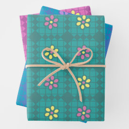 Karierte Blume Geschenkpapier Set