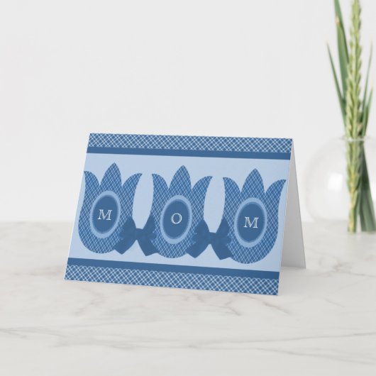 Karierte Blume Muttertagskarte, blau Karte (Vorderseite)