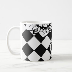 Karierte Blumen Gesicht   Surrealer Kaffeebecher Kaffeetasse