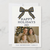 Karierte Bow Weihnachts-Foto Weihnachtskarte Einladung (Vorderseite)