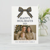 Karierte Bow Weihnachts-Foto Weihnachtskarte Einladung (Stehend Vorderseite)