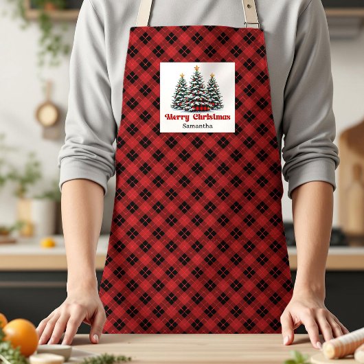 Karierte Büffel-Karo-Bäume Personalisiertes Weihna Schürze