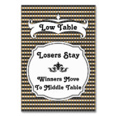 Karierte Bunco-Tischkarte aus Schwarz und Gold Str Tischnummer (Vorderseite)