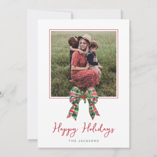 Karierte Coquette Bow & Holly Foto Weihnachten (Vorderseite)