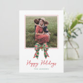 Karierte Coquette Bow & Holly Foto Weihnachten (Stehend Vorderseite)
