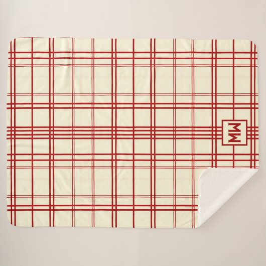 Karierte Creme Monogramm Sherpadecke (Vorderseite (Horizontal))
