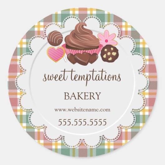 Karierte Cupcake Cake Pops Cookie Packung Runder Aufkleber (Vorderseite)