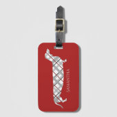 Karierte Dackel auf Rot Gepäckanhänger (Vorderseite Vertikal)