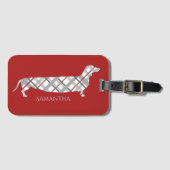 Karierte Dackel auf Rot Gepäckanhänger (Vorderseite (Horizontal))