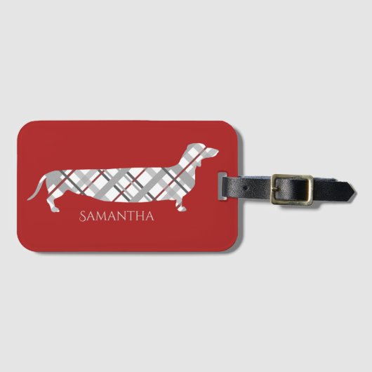 Karierte Dackel auf Rot Gepäckanhänger (Vorderseite (Horizontal))