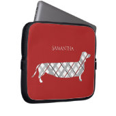 Karierte Dackel auf Rot Laptopschutzhülle (Vorne Rechts)