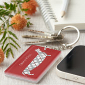 Karierte Dackel auf Rot Personalisiert Schlüsselanhänger (Vorderseite rechts)