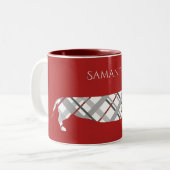 Karierte Dackel auf Rot Personalisiert Zweifarbige Tasse (Vorderseite Links)