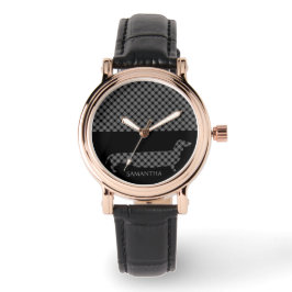 Karierte Dackel auf Schwarz Armbanduhr
